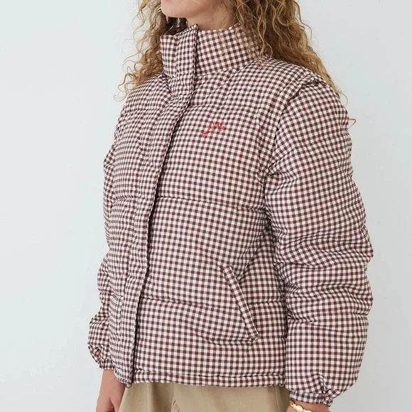 Brown Checkered Women's Puffer Jacket - Picture 4 of 4